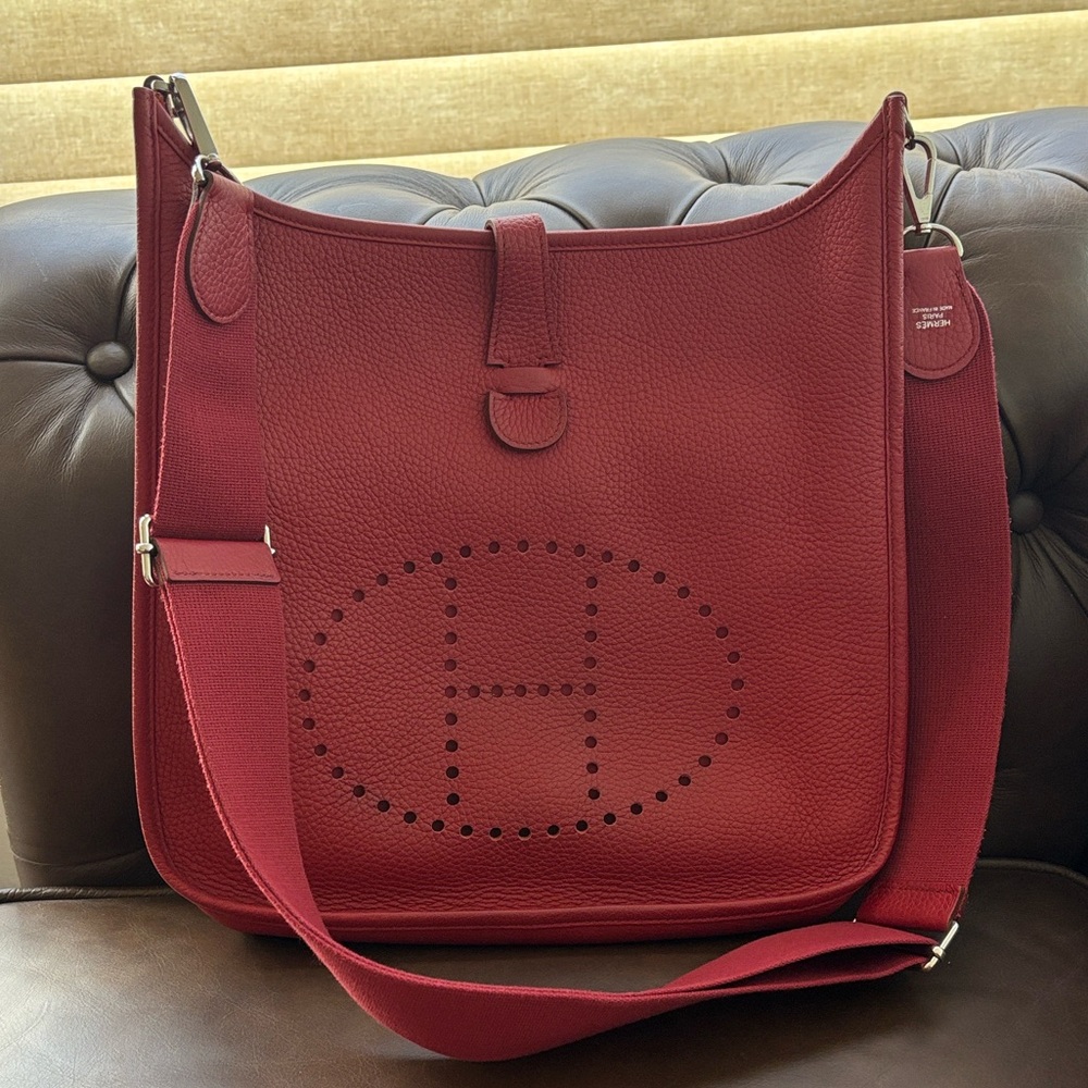 Hermes Evelyne 29cm in Rouge Grenat Palladium Hardware w/ matching insert
